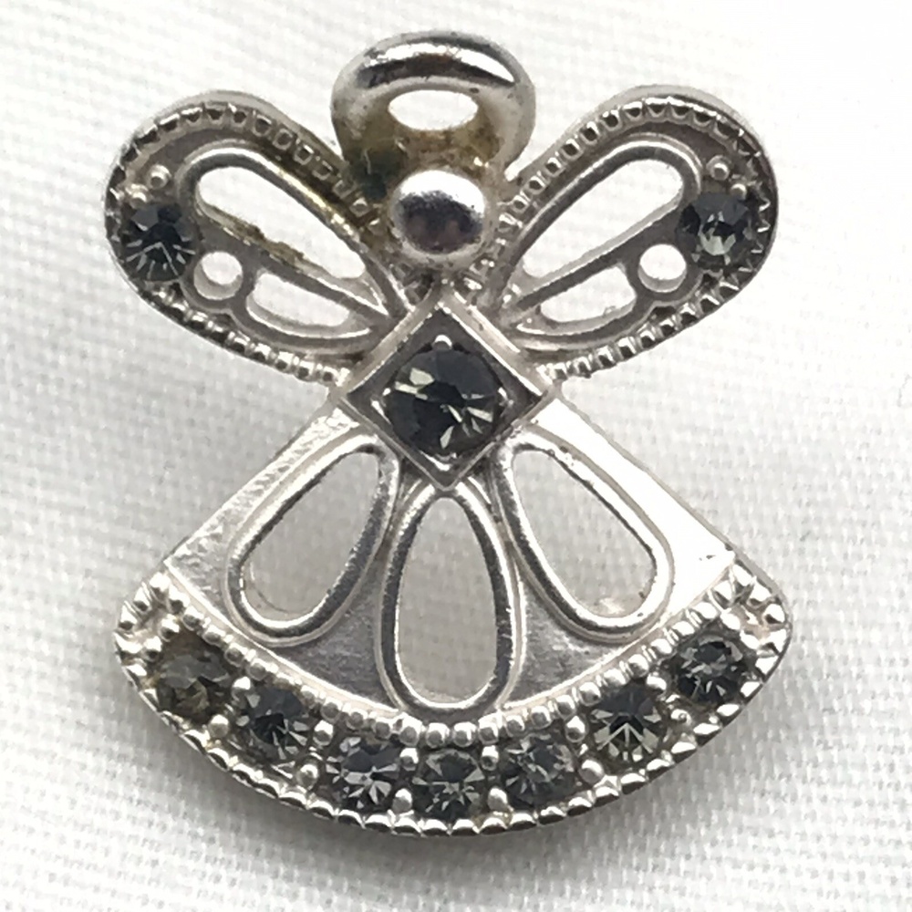 DM Angel Pin Brooch Silver Tone Jeweled Faceted Stones Elegant Statement